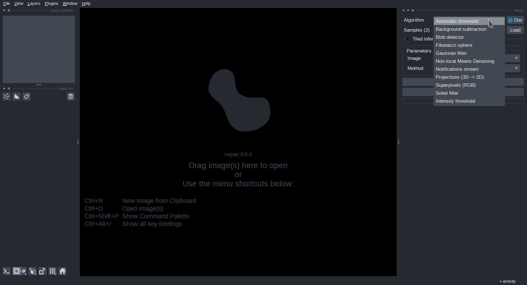 Demo algorithms in Napari