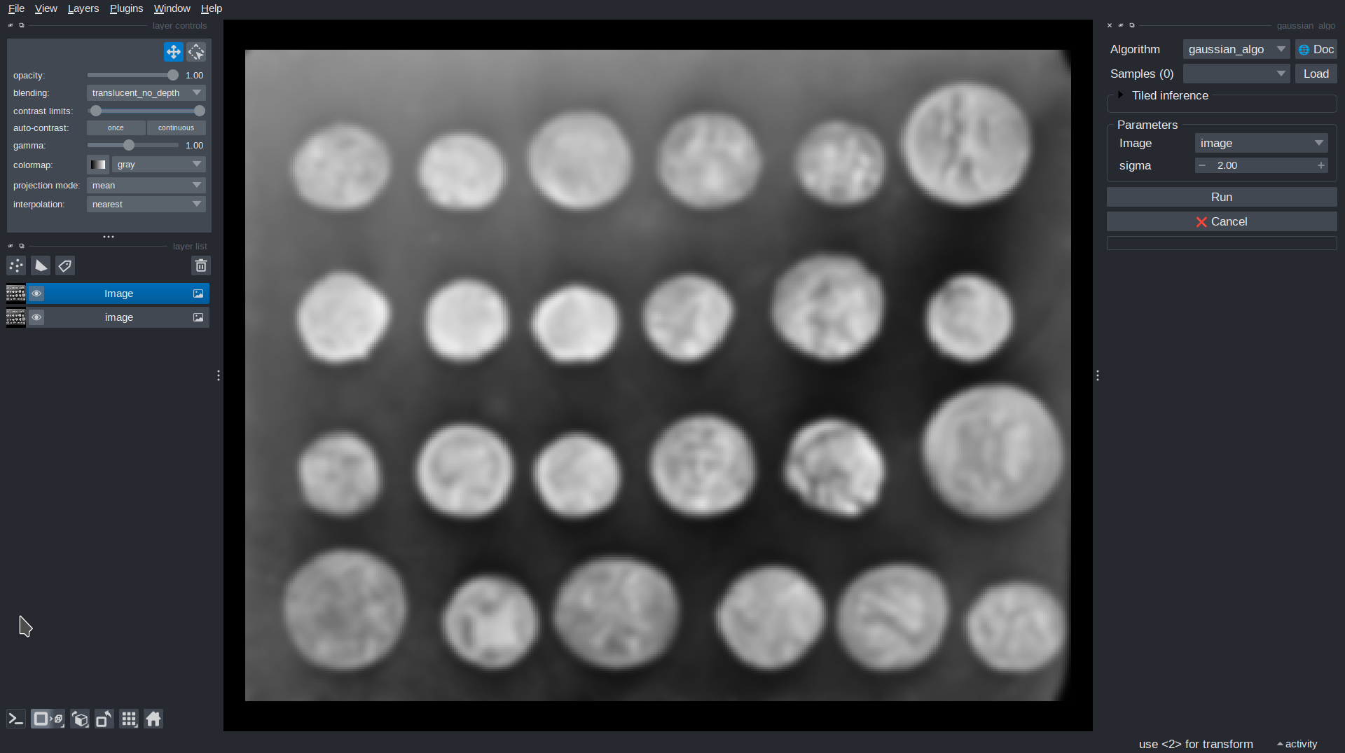 Gaussian filter in Napari